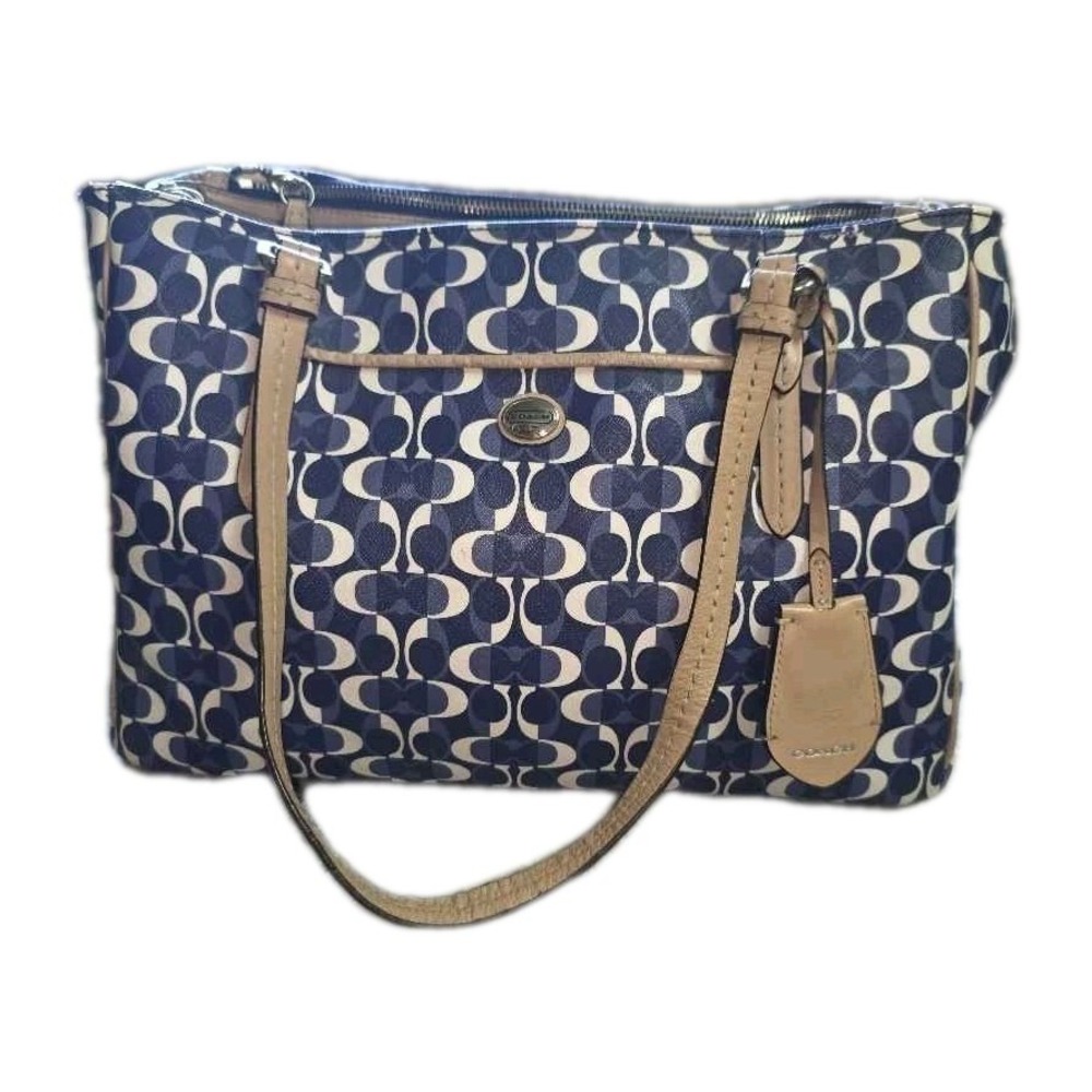 Coach Blue White Geometric Signature C Coated Canvas Tote Bag F25457